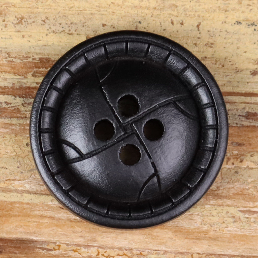 Crackle Wood Buttons Round 4-Hole | Vintage Distressed | Pack of 30 Black