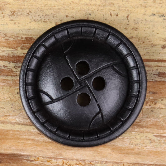 Crackle Wood Buttons Round 4-Hole | Vintage Distressed | Pack of 30 Black