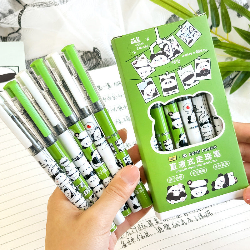 12 STKS Leuke Panda Rollerball Pen 0.5mm Zwarte Vloeibare Inkt