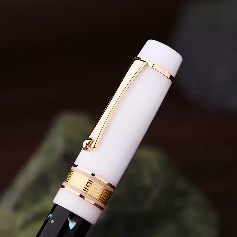 MAJOHN M400 Mother-of-Pearl Resin Fountain Pen Black & White EF Nib Luxury Gift Pen