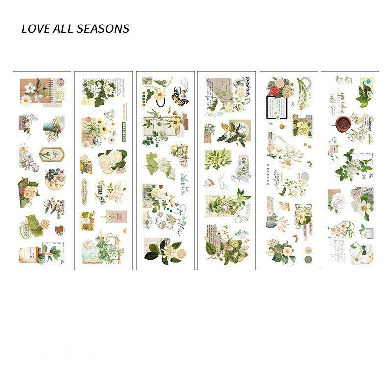 Four Seasons Plants PET Journal Stickers – 8 Designs × 6 Sheets