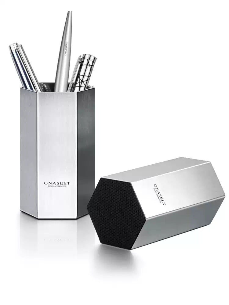 GNASEET Stainless Steel Hexagonal Diamond Pen Holder – Desktop Organizer & Desk Decor | 63x63x107mm