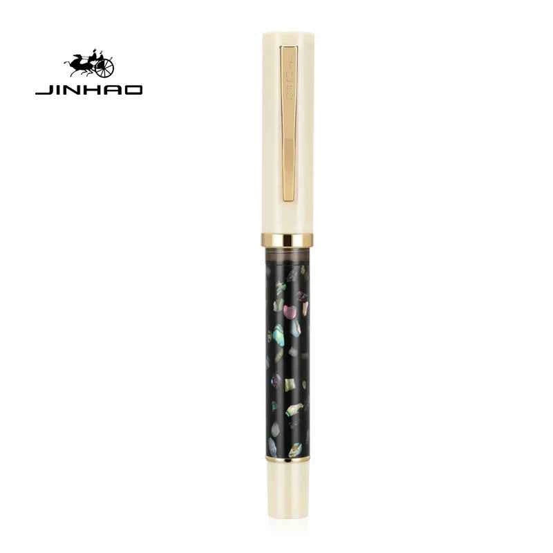 Jinhao 58 Fountain Pen, Iridium Nib with Shell Carving Ivory White (Black Shell)