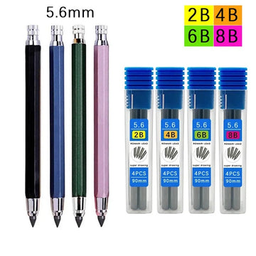 Crayon graphite mécanique 4 couleurs 5,6 mm avec 4 recharges de mine