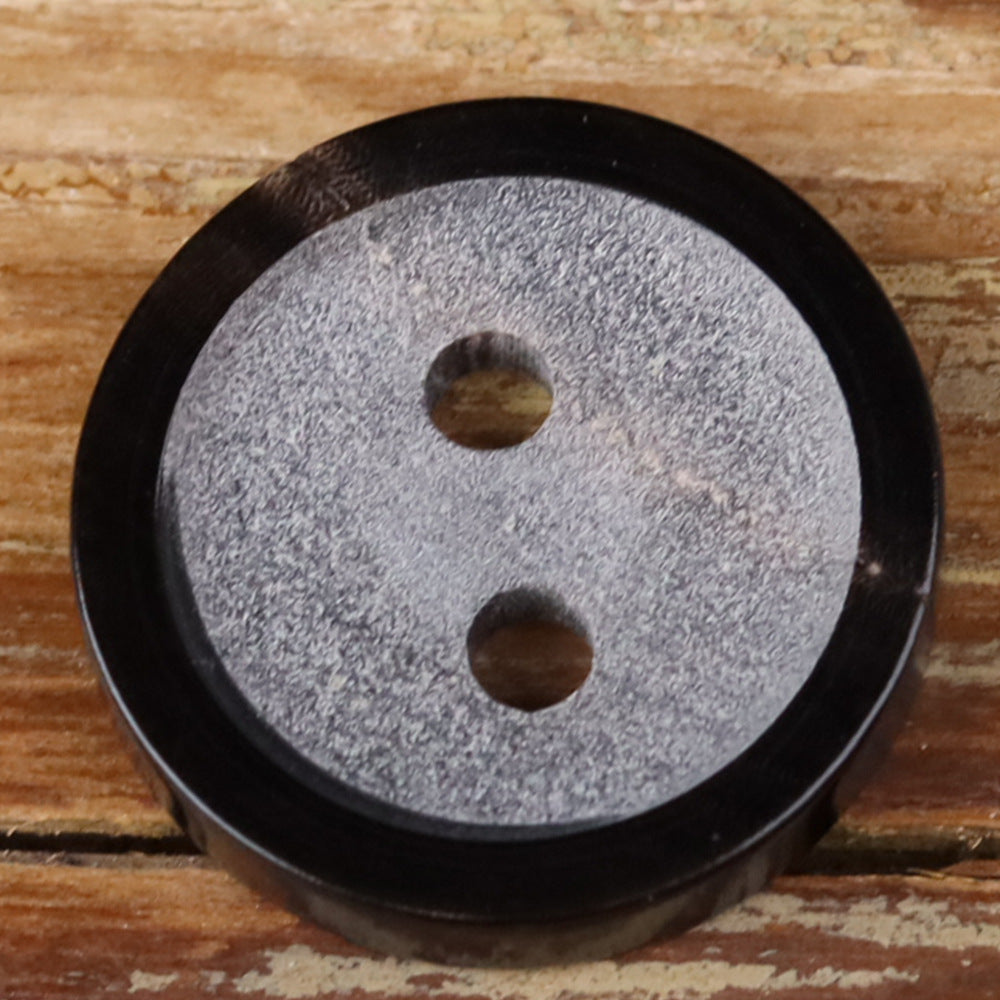 Black Buffalo Horn Buttons – Round Matte Aged Burnt Edge | 2-Hole | Set of 20 Style 2