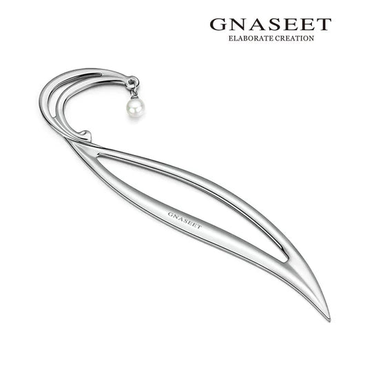 GNASEET Metal Bookmark with Pearl Pendant – Willow Leaf Design | Elegant Gift for Women & Book Lovers