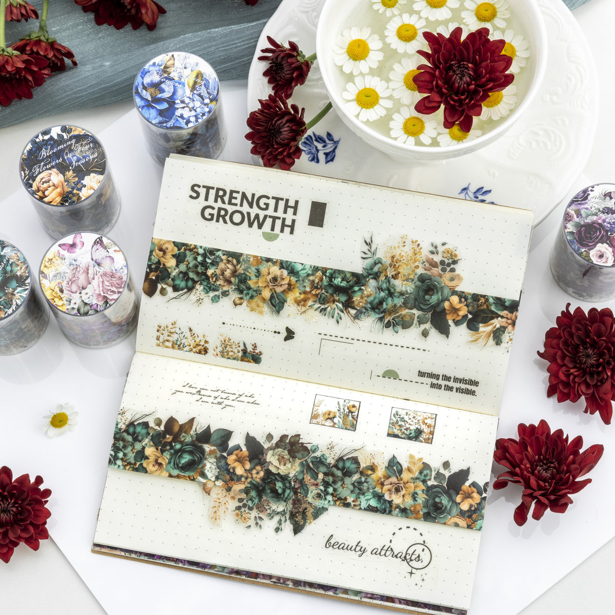 6 Roll Floral Seasons PET Tape for Journaling Scrapbooking DIY Decor