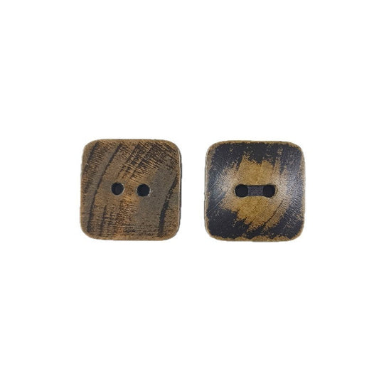 Coffee Brown Natural Wood Square 2-Hole Vintage Distressed Buttons 30pcs