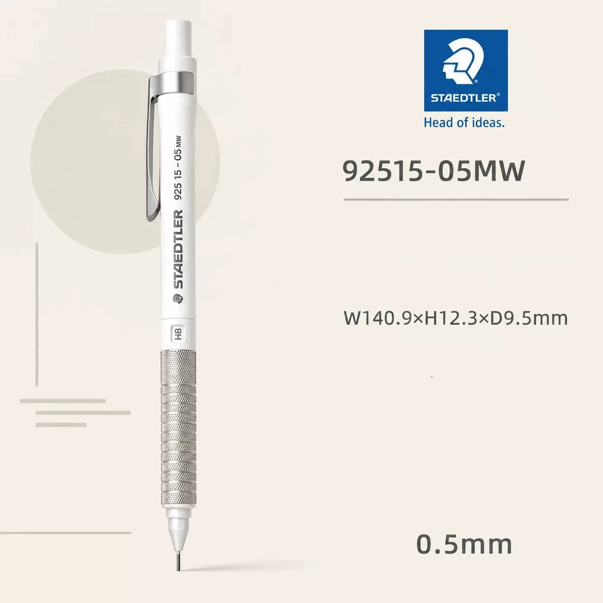 STAEDTLER 925 15 Low-Centre-of-Gravity Mechanical Pencil for Writing & Drawing 0.5 White