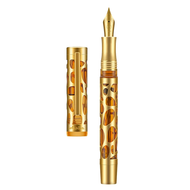 Asvine V169 Metal Hollow-Out Fountain Pen | Vacuum Filling Gold Brown