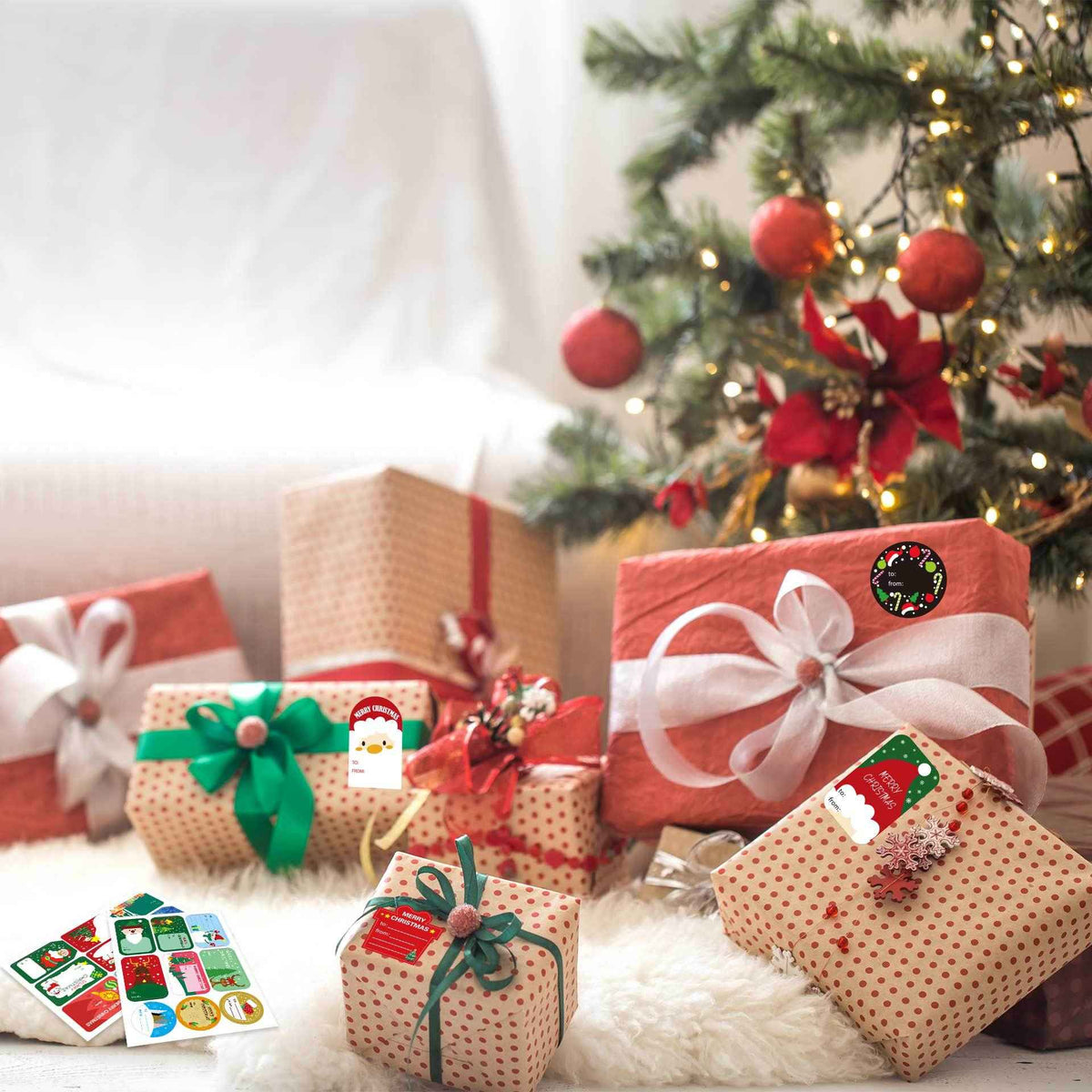 216 stuks kerstlabel van en naar stickers voor het inpakken van geschenkdozen