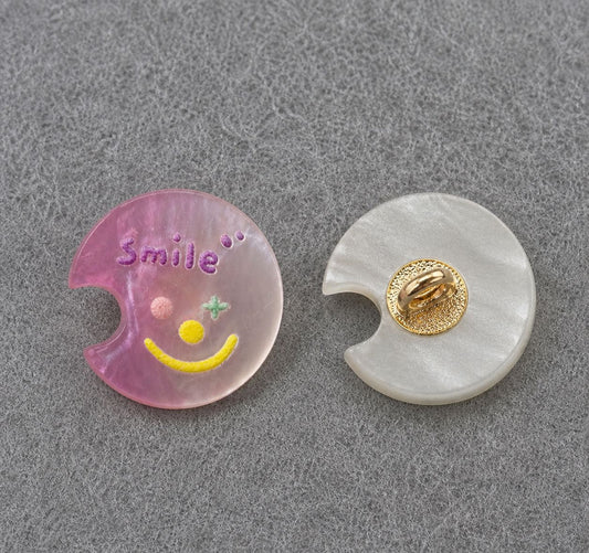 17mm Moon-Shaped Smiley Clown Resin Shank Buttons – 20pcs Pink