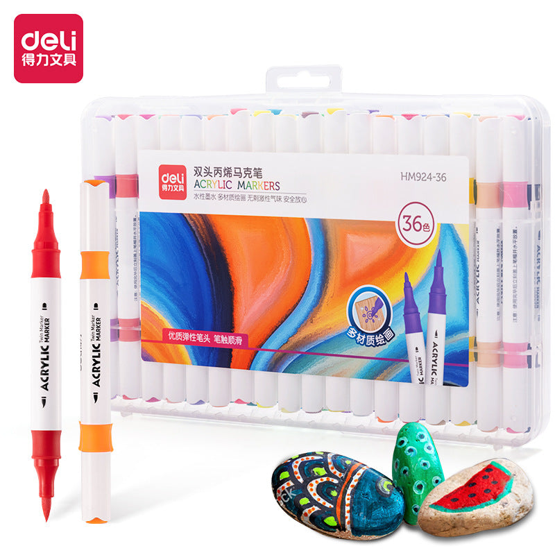 DELI 12/24/36/48 Colors Acrylic Paint Pens Brush Twin Markers 36 Color