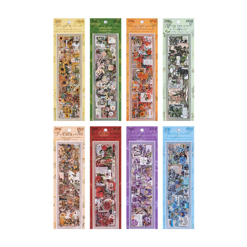 Four Seasons Plants PET Journal Stickers – 8 Designs × 6 Sheets