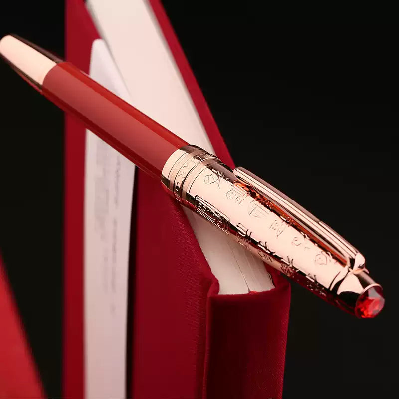 MAJOHN P135 Ladies Fountain Pen – EF Nib | Rose Gold & Coral Red | Fu Character Limited Edition