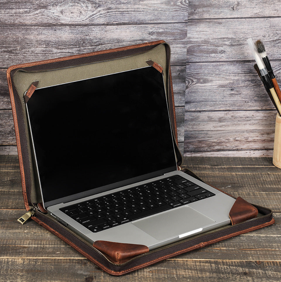 Leather Laptop Bag for MacBook Pro 16” & 15.4” Handheld Carry Case & Protective Sleeve