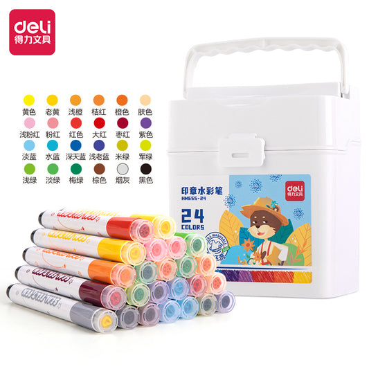 DELI Marcadores artísticos de sellos de dibujo lavables con caja de almacenamiento para niños