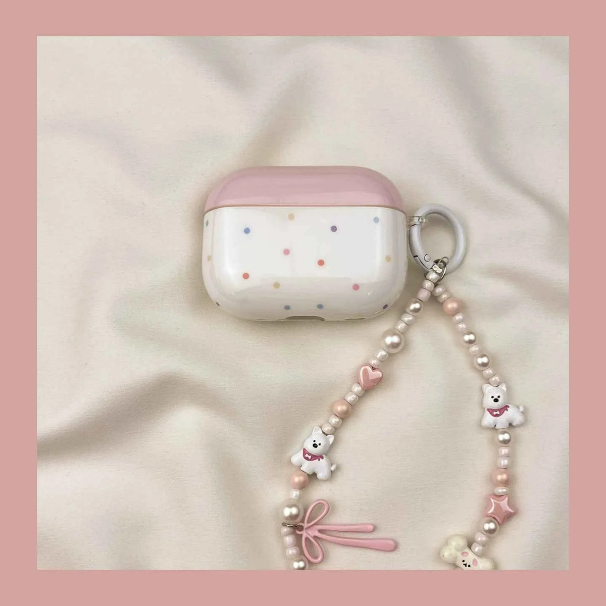 Pink Polka Dot 3D Westie Dog Plastic AirPods Case B