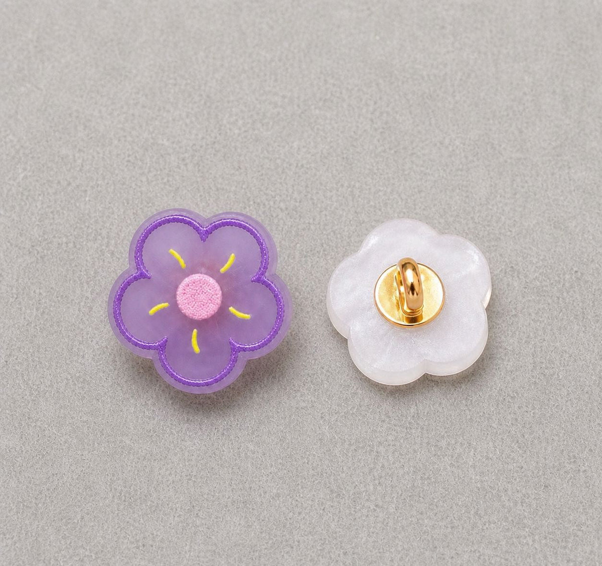 15mm Iridescent Floral Embossed Resin Shank Buttons – 20PCS Purple