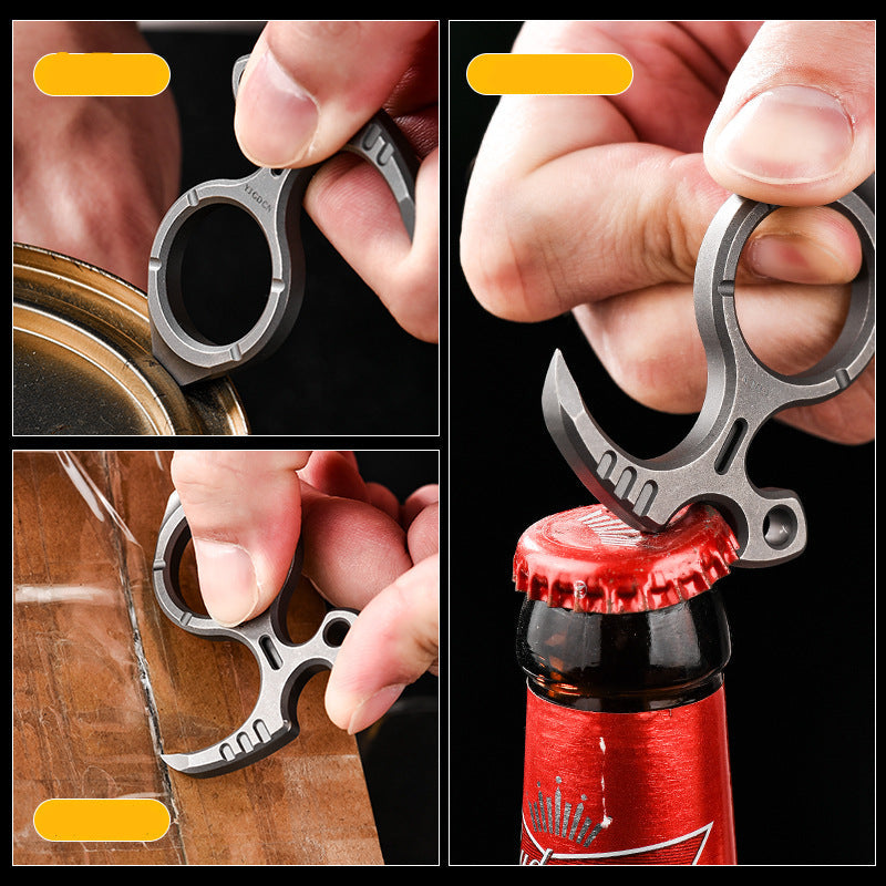 Titanium Alloy EDC Keychain Multi-Tool, Mini Pry Bar & Bottle Opener, 6 × 5cm