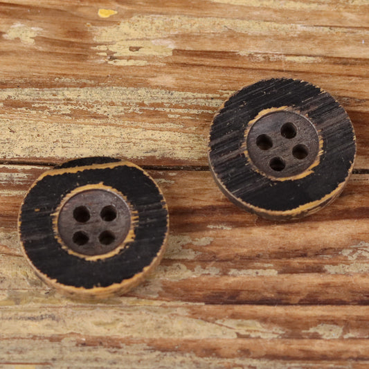 20mm Vintage Black Distressed Wood Buttons 4-Hole – Pack of 20