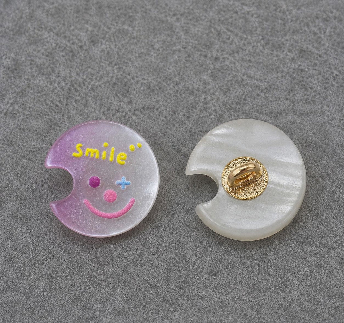 17mm Moon-Shaped Smiley Clown Resin Shank Buttons – 20pcs Purple