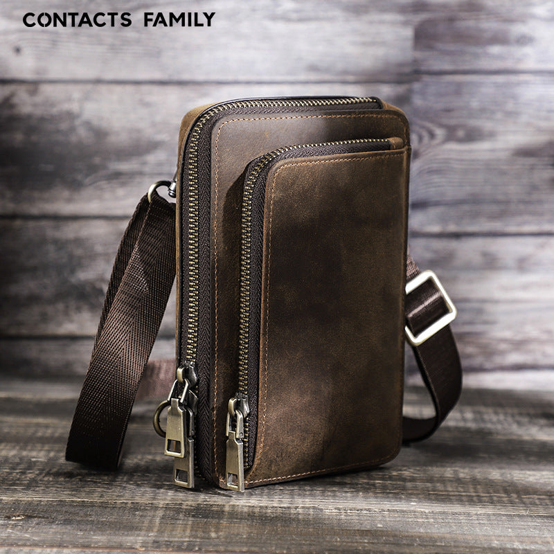 Vintage Crazy Horse Leather Phone Bag – Crossbody, Shoulder & Belt Waist Pack