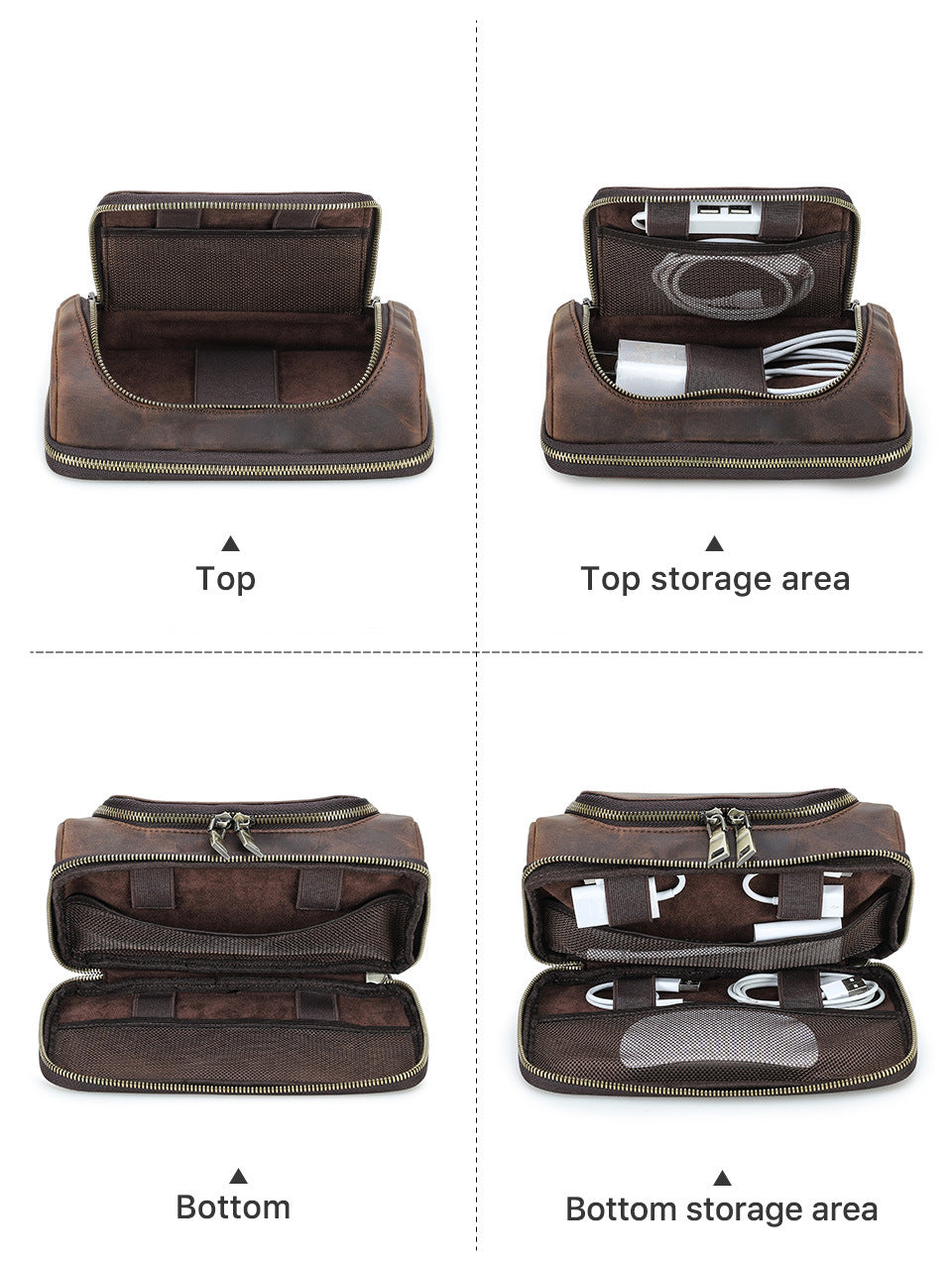 Leather Tech Organizer Bag Cable & Power Bank Carry Case for Apple Accessories