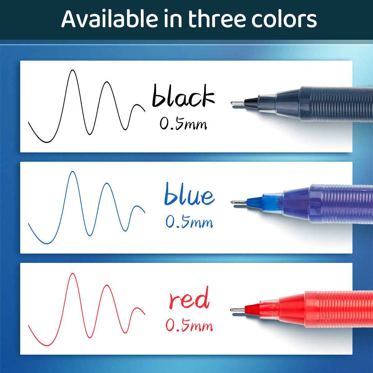 SHANDS Liquid Ink Rollerball Pens Black/Blue/Red 0.5mm Fine Needle Nib 12pcs