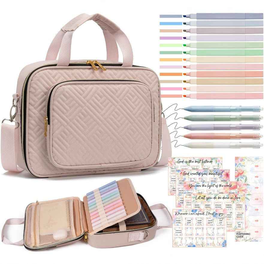 Bible Cover Case Journaling Kit with Highlighters and Pens Pink