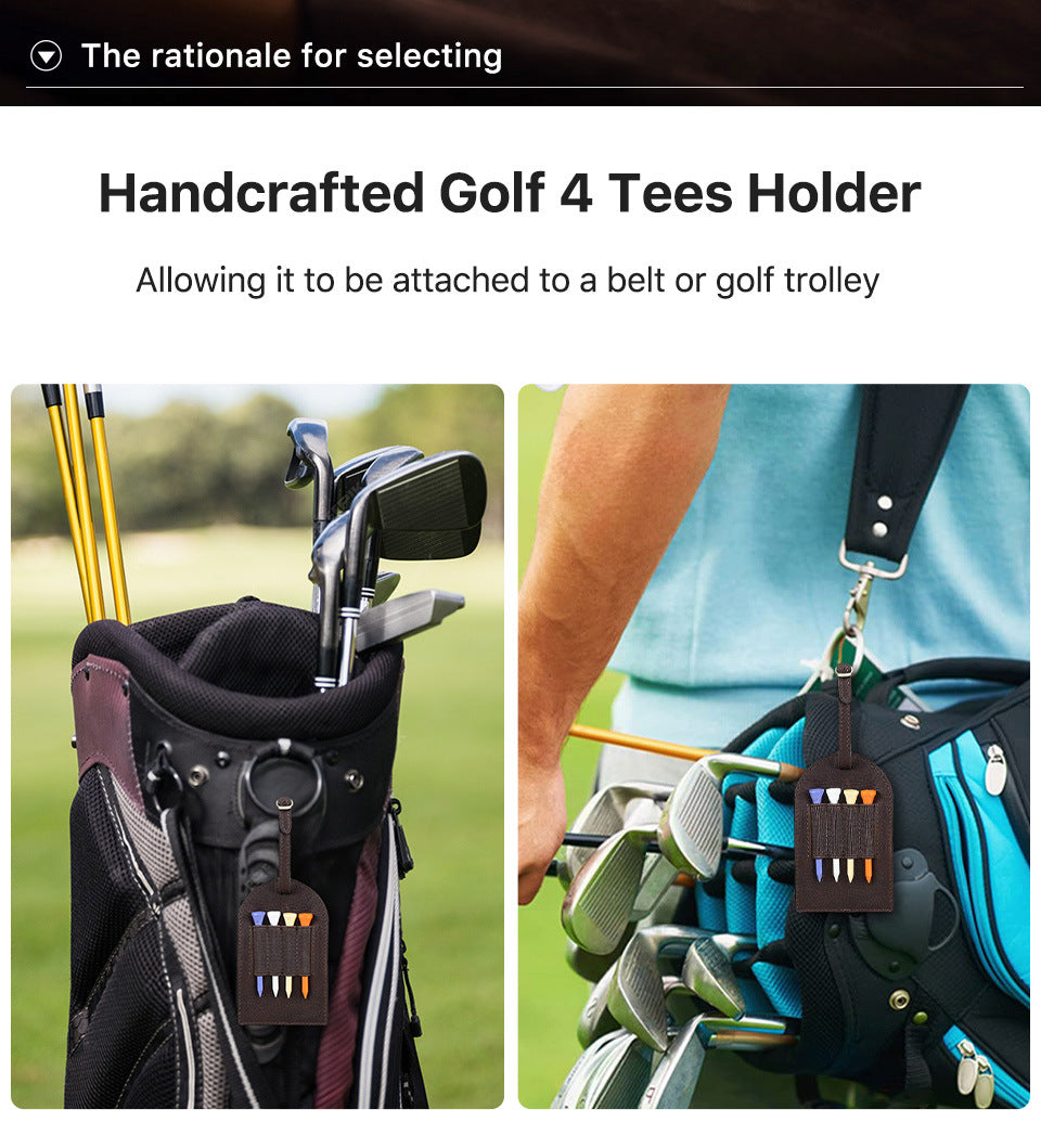 Leather Golf Ball Tee Holder – Coffee Brown Belt Clip Waist Tag Pouch Holds 4 Tees