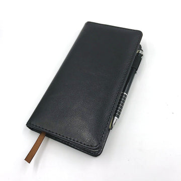 A6 Weekly Planner Notebook with Metal Gel Pen PU Leather Cover, 100 Sheets Black