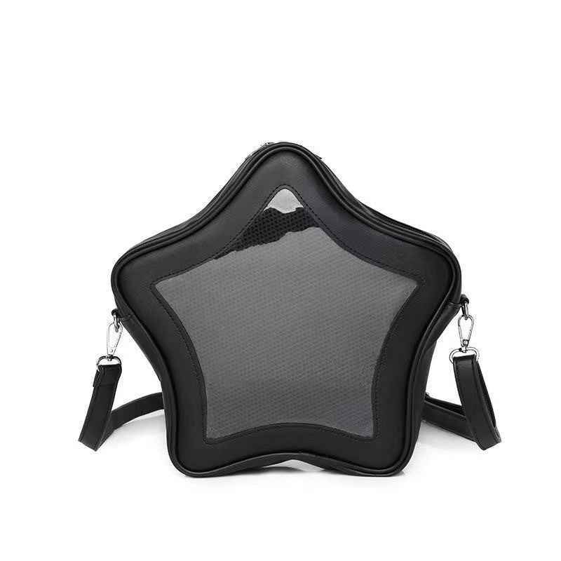 Star Shape Ita Bag Y2K Pins Display PU Leather Backpack Black