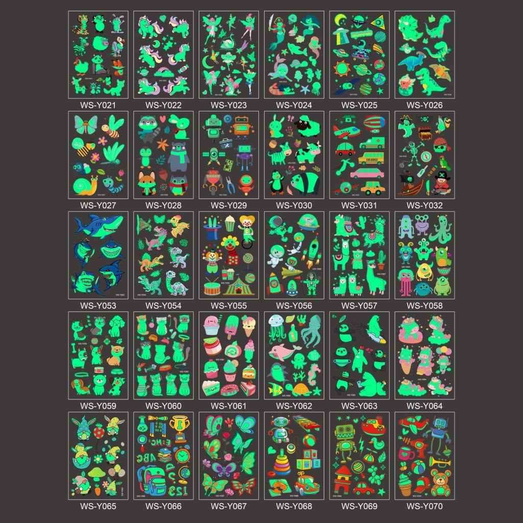 30 Sheets Luminous Tattoos for Kids Glow Party Supplies Birthday Gifts