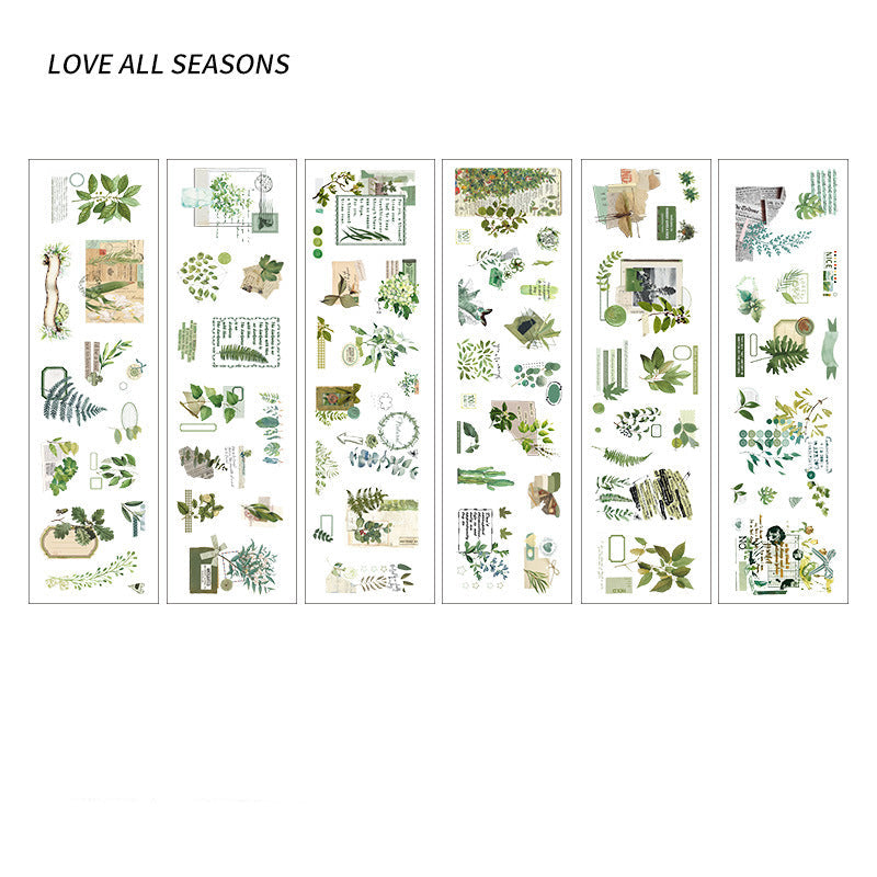 Four Seasons Plants PET Journal Stickers – 8 Designs × 6 Sheets
