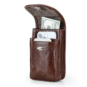 Leather Flip Case for iPhone Magnetic Closure Belt Holster Phone Pouch