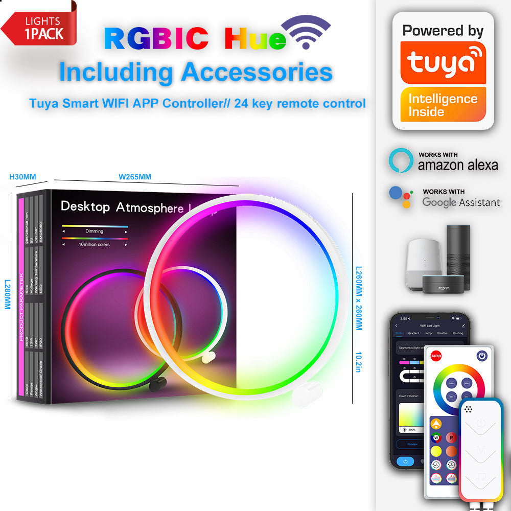 Smart RGBIC Ring Desk Lamp | 10-Inch Gaming Ambient Light | WiFi & Bluetooth White