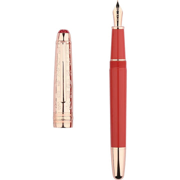 MAJOHN P135 Ladies Fountain Pen – EF Nib | Rose Gold & Coral Red | Fu Character Limited Edition