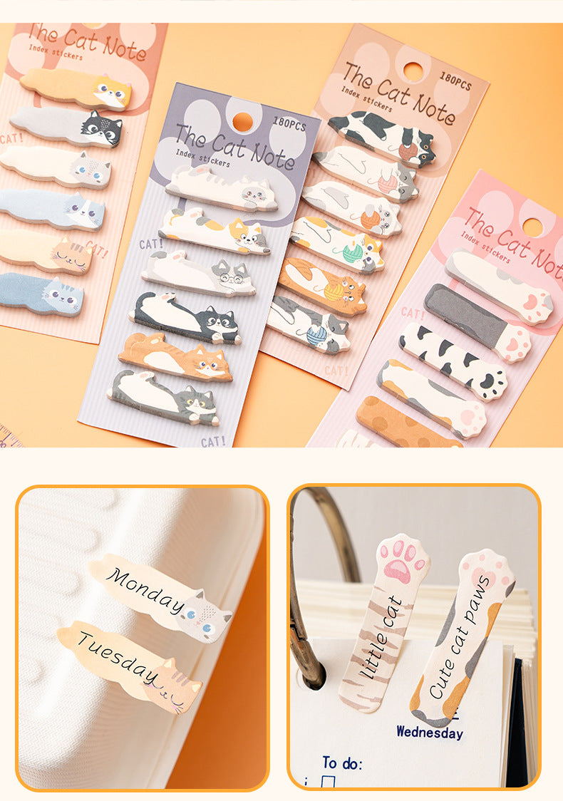 Cute Cat Sticky Notes & Index Tabs Set Kawaii Memo Pads,8-Pack