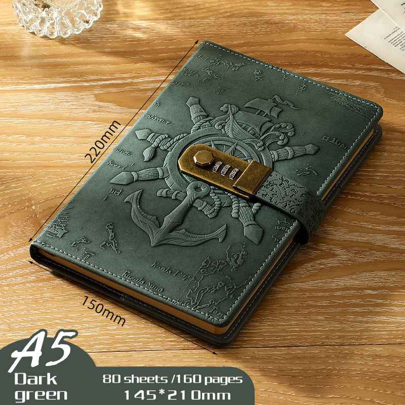A5 Journal Retro Password Notebook Relief Sculpture Dark Green