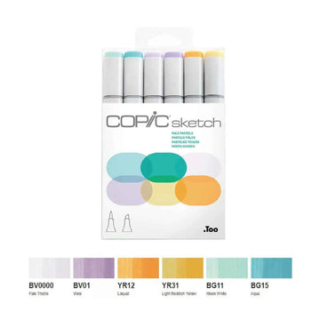 COPIC Sketch Brush Marker Pens 6 Color Pale Pastels