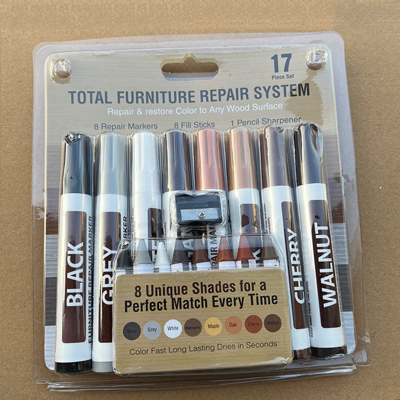 Kit de réparation de meubles en bois, stylo de retouche en bois, marqueurs de réparation, paquet de 17