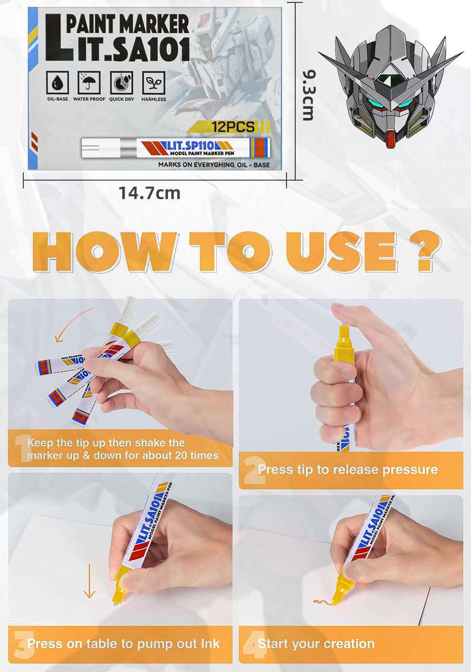 12 Color Gundam Model Paint Marker Pen Set