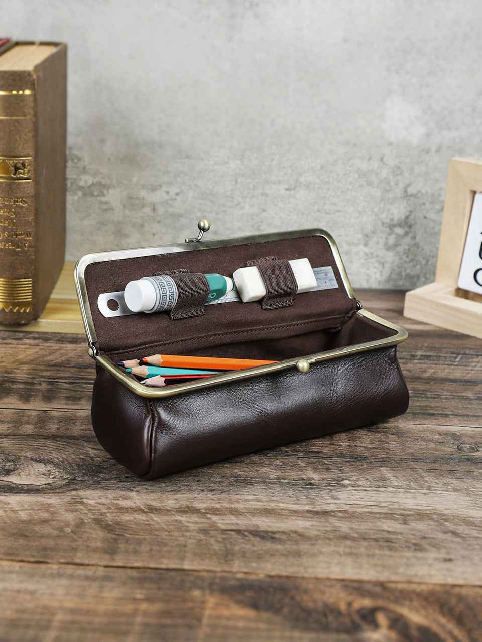 Leather Pencil Case Stationery Pen Pouch Holder