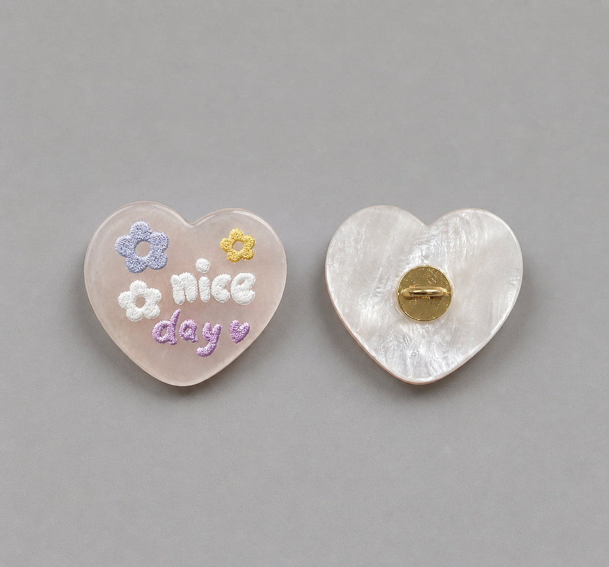 3D Embroidered Resin Heart-Shape Colorful Buttons for Kids Clothing 15pcs Beige