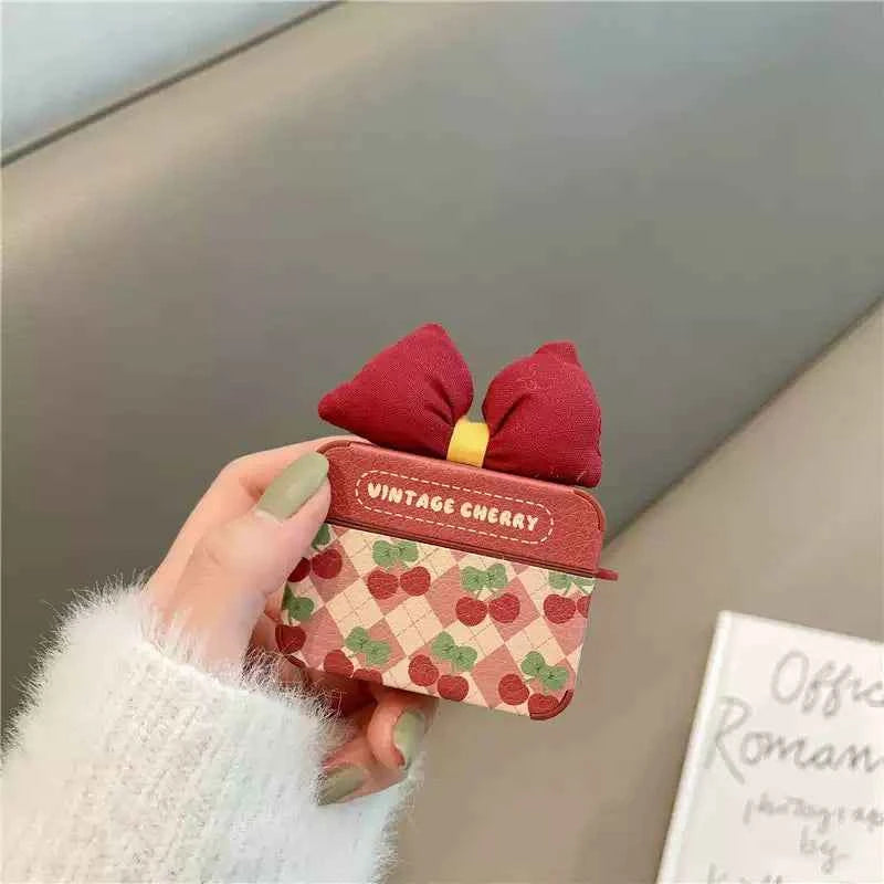 Cherry Bow Quilted Plastic AirPods Case