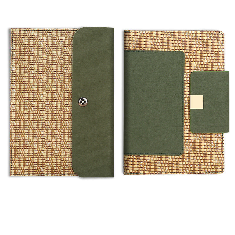 Straw-Woven Notebook & Handbag Set, 100gsm Paper, 100 Sheets Green
