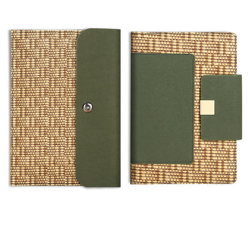Straw-Woven Notebook & Handbag Set, 100gsm Paper, 100 Sheets Green