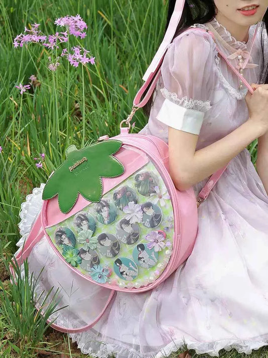 Strawberry Ita Bag A4 Size with Adjustable Shoulder Straps Light Pink