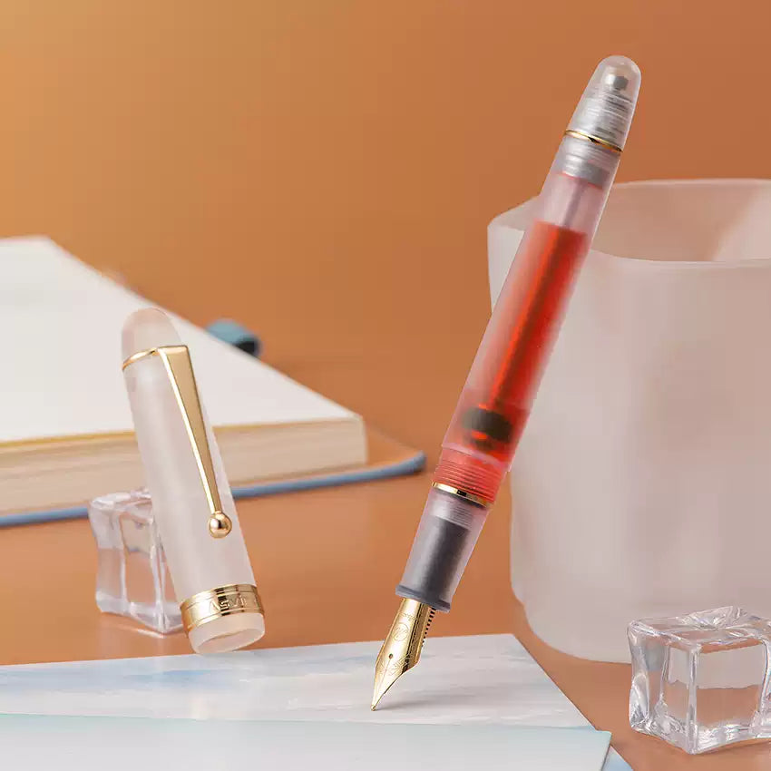 Asvine V126 Frosted Transparent Acrylic Fountain Pen | Vacuum Filling | Ink-View Barrel